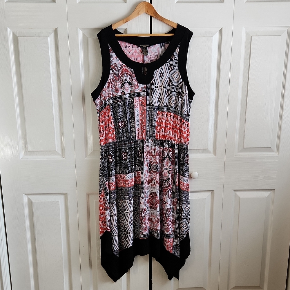 Vintage Susan Lawrence Patchwork Asymetrical Dress Size 2X Bandana Southwestern